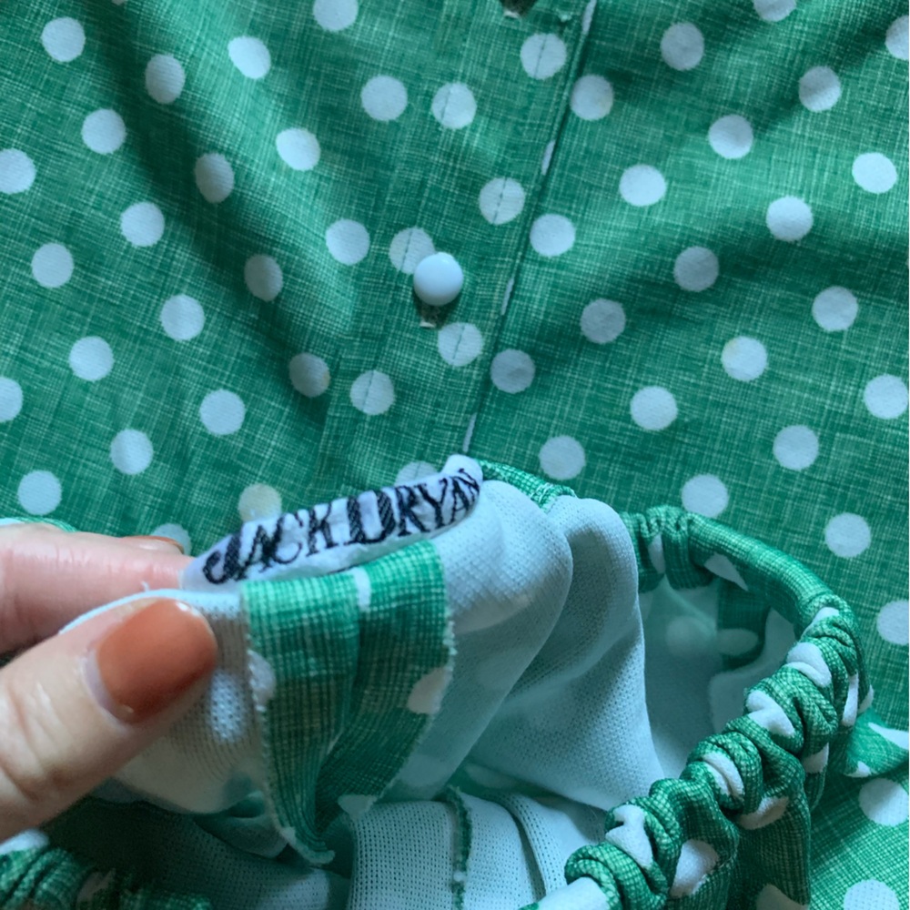 ✨VINTAGE✨ Jack Bryan // 1970s Green Polka Dot Pant Set - Picture 5 of 15